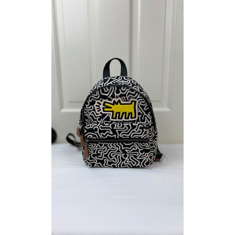 Coach Keith Haring Barking Dog Mini Backpack Black White Nylon